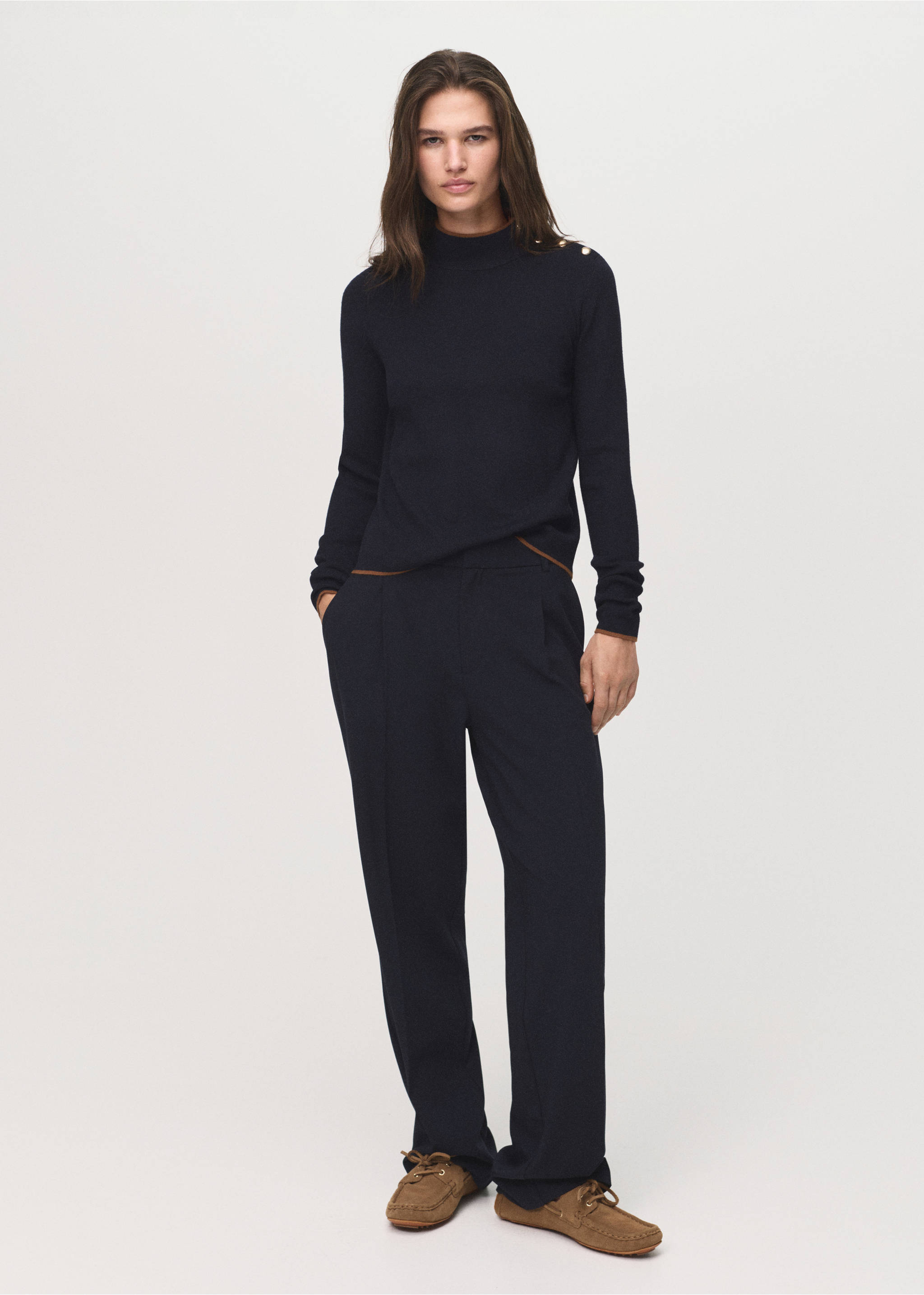 Perkins-neck sweater with button - General plane, Dark Navy. Ref: 17005824-00.