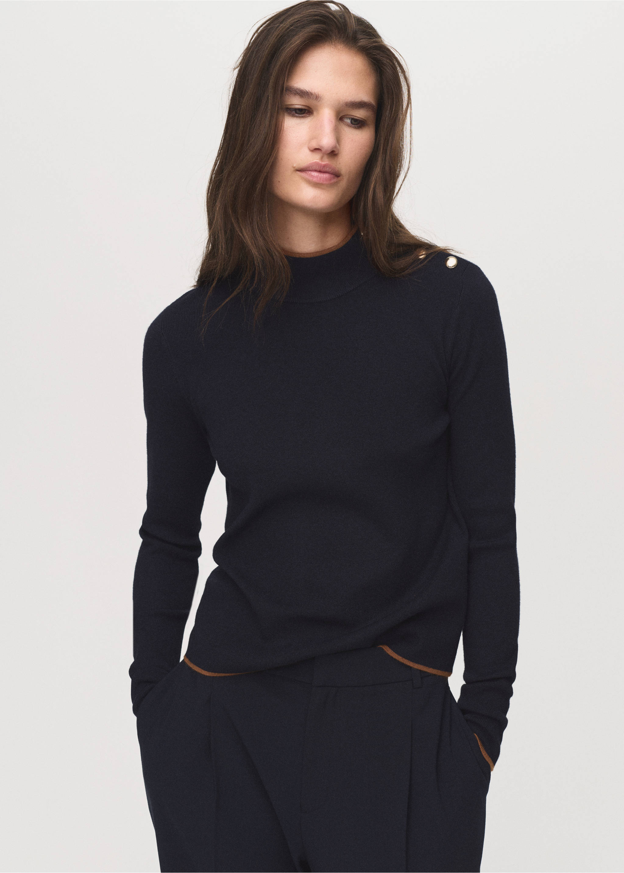 Perkins-neck sweater with button - Medium plane, Dark Navy. Ref: 17005824-00.