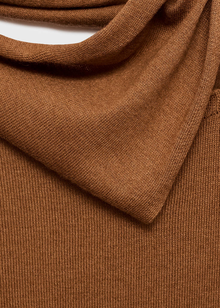 Fine-knit sweater with scarf — Medium Brown