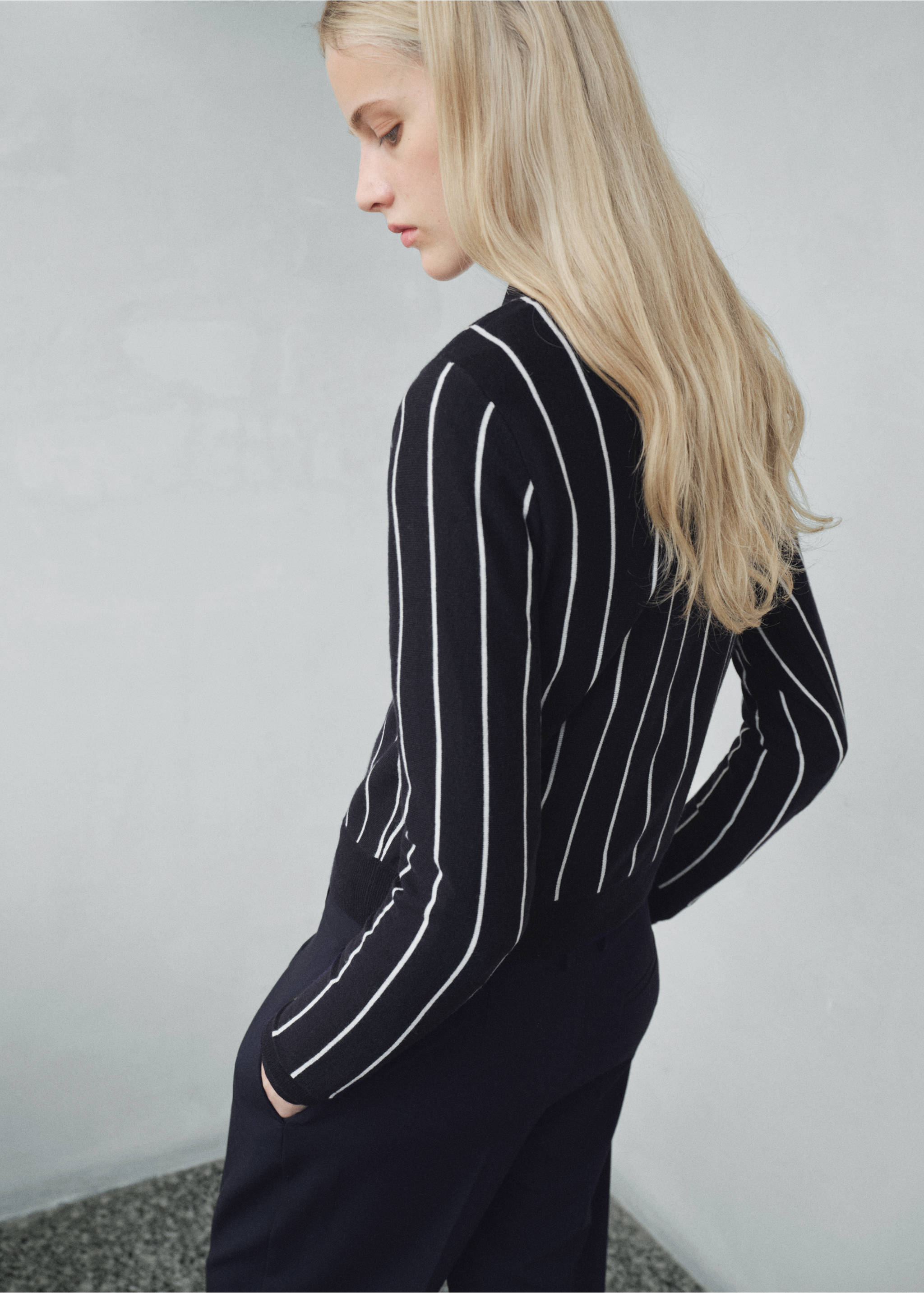 Striped polo-neck sweater - Reverse of the article, Navy. Ref: 17005827-00.