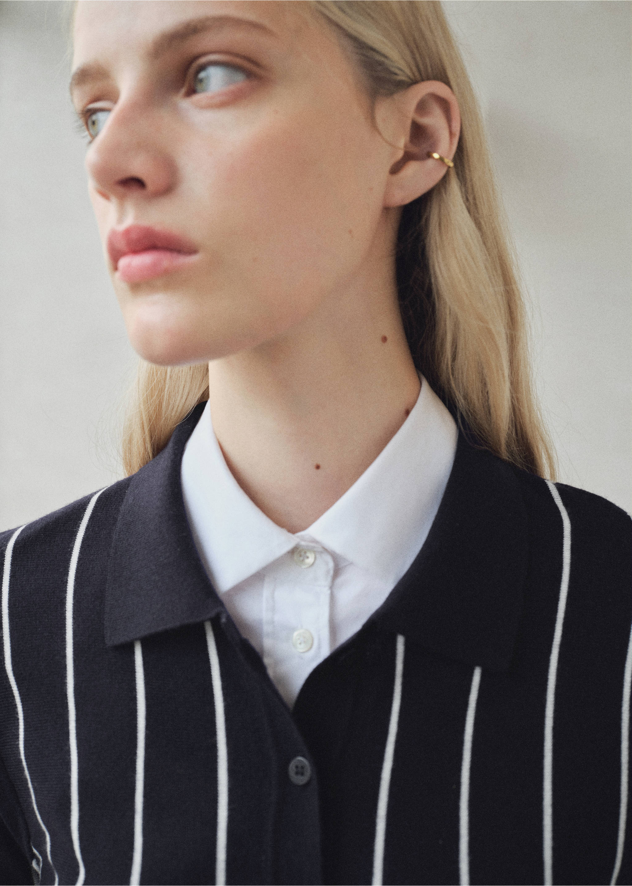 Striped polo-neck sweater - Details of the article 1, Navy. Ref: 17005827-00.