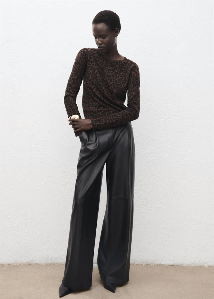 Ribbed leopard-print sweater — Chocolate