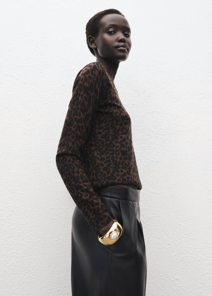 Ribbed leopard-print sweater — Chocolate