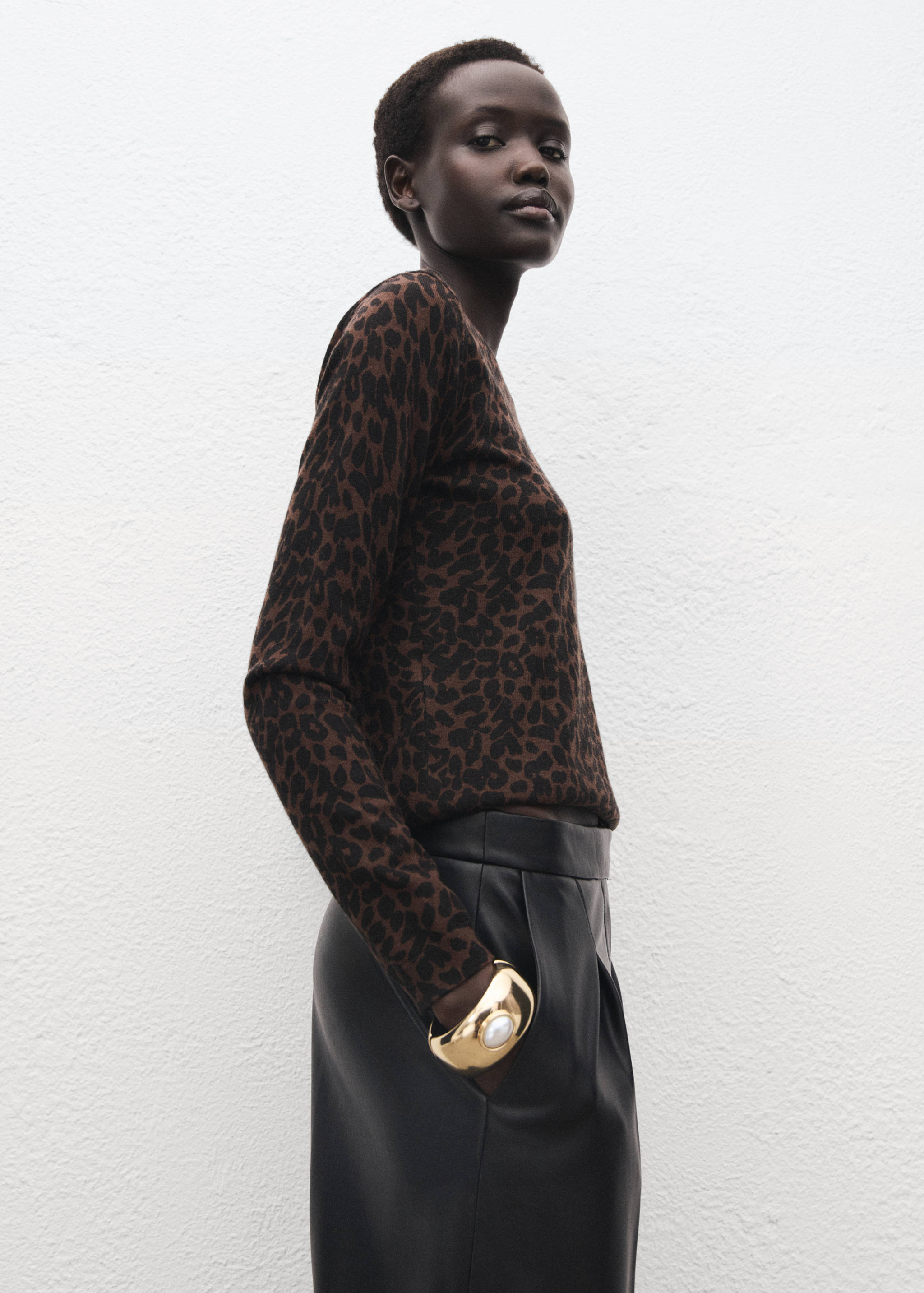 Ribbed leopard-print sweater - Medium plane