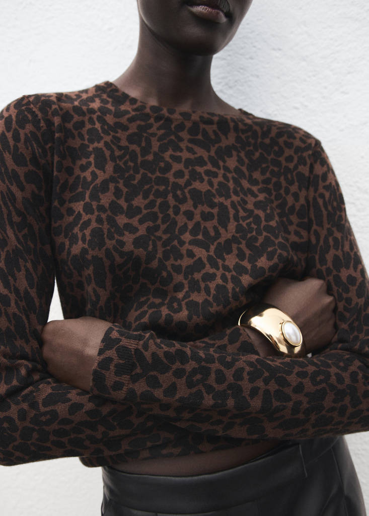 Ribbed leopard-print sweater — Chocolate