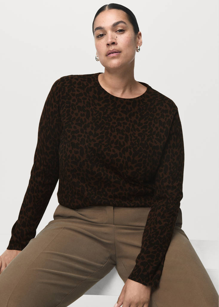 Ribbed leopard-print sweater — Chocolate