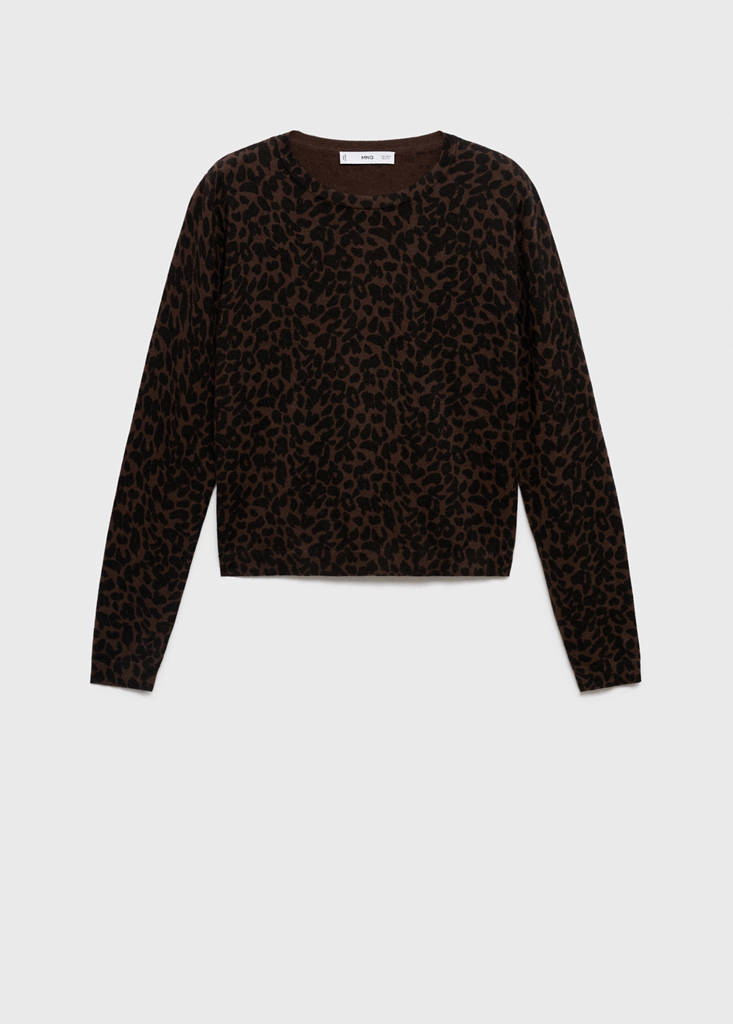 Ribbed leopard-print sweater — Chocolate