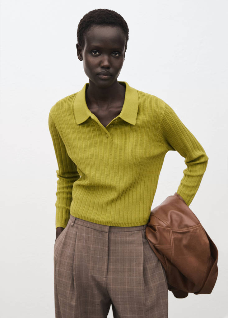 Polo-neck ribbed sweater — Green
