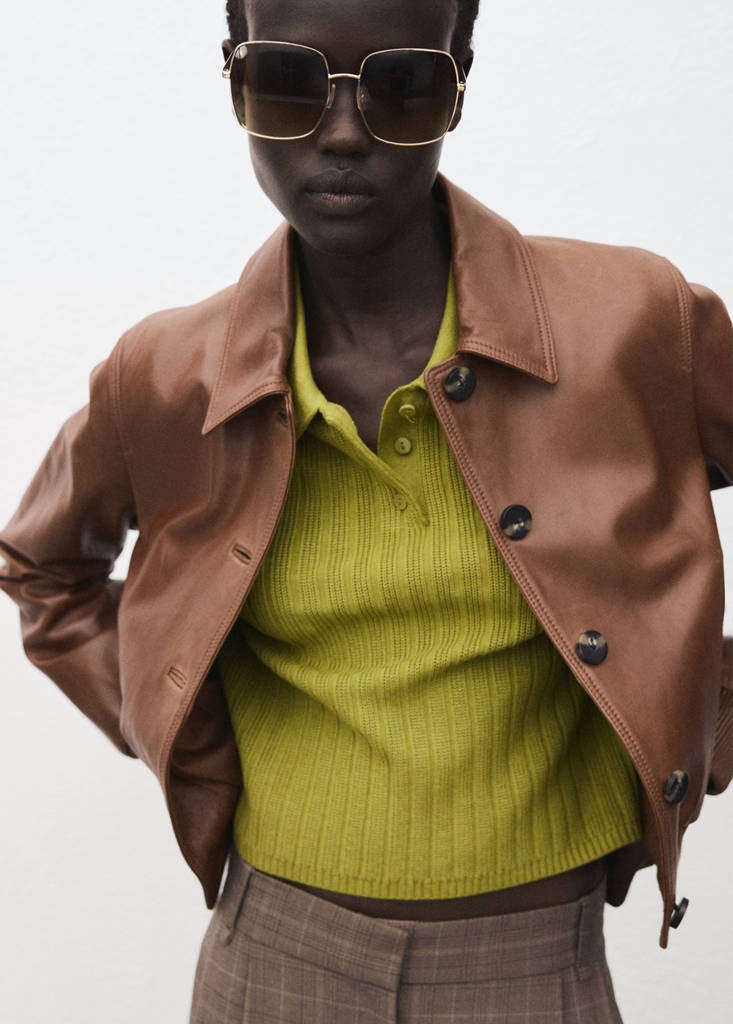 Polo-neck ribbed sweater — Green