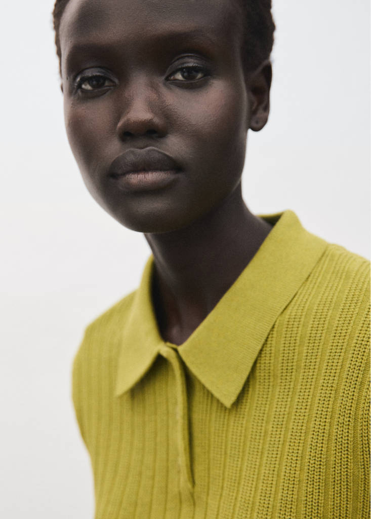 Polo-neck ribbed sweater — Green