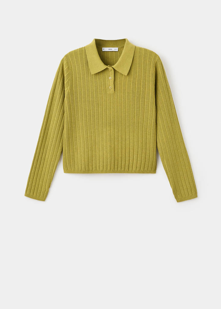Polo-neck ribbed sweater — Green