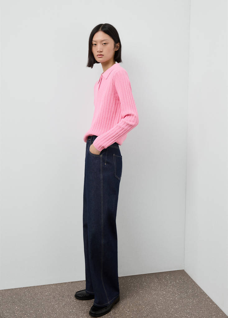 Polo-neck ribbed sweater — Pink