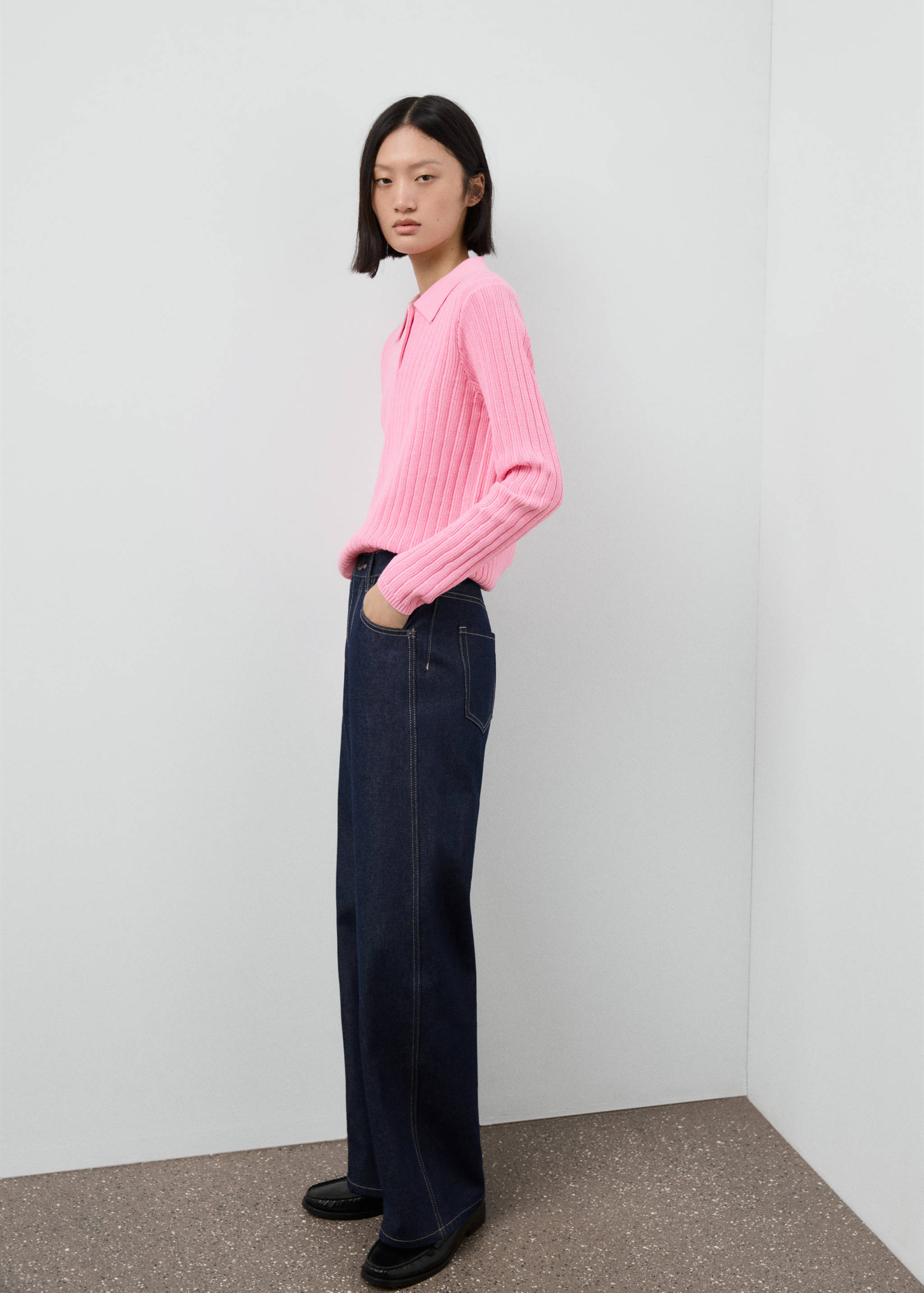 Polo-neck ribbed sweater - General plane