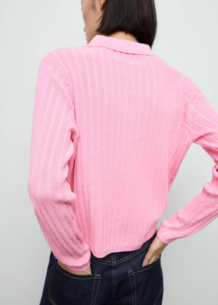 Polo-neck ribbed sweater — Pink