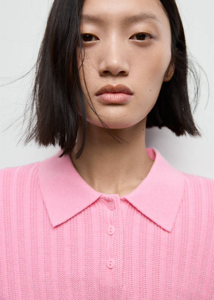 Polo-neck ribbed sweater — Pink