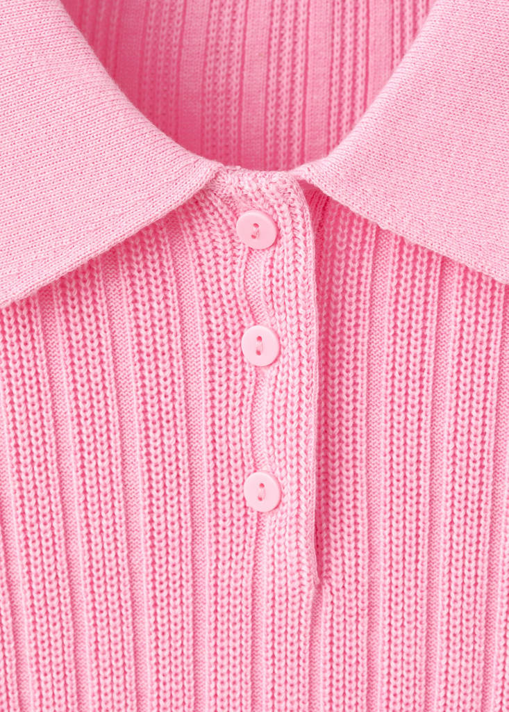 Polo-neck ribbed sweater — Pink