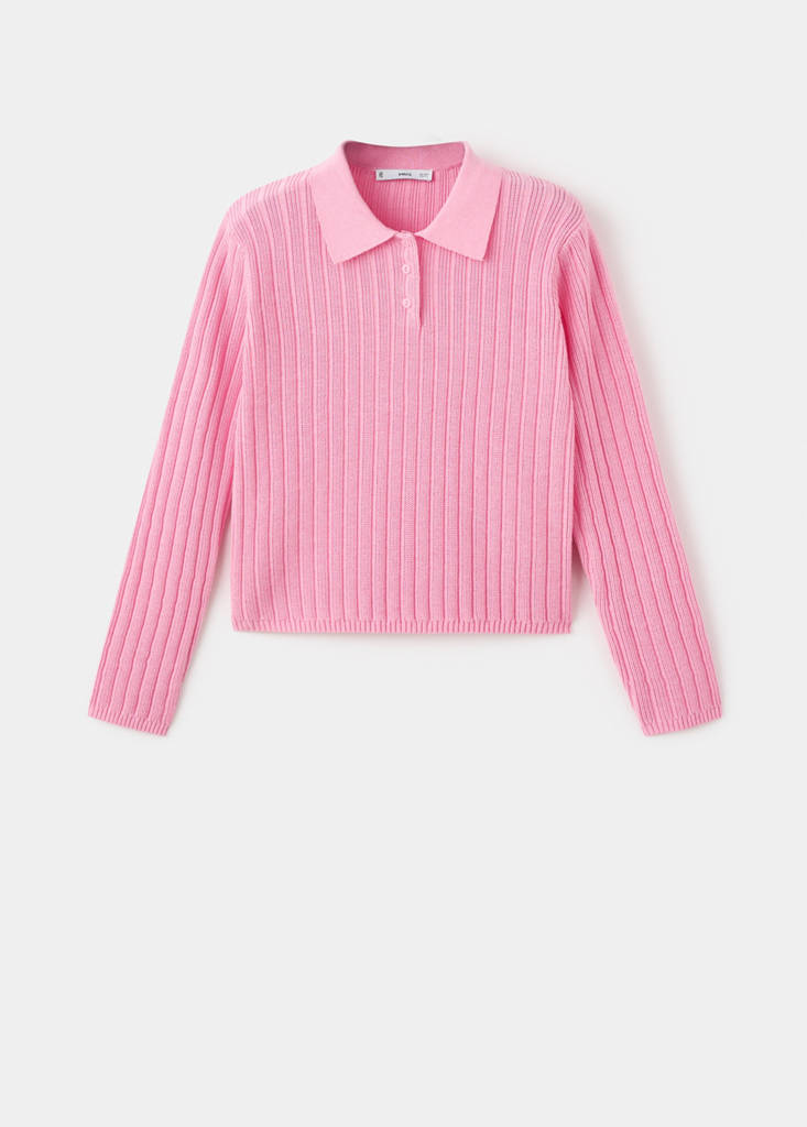 Polo-neck ribbed sweater — Pink
