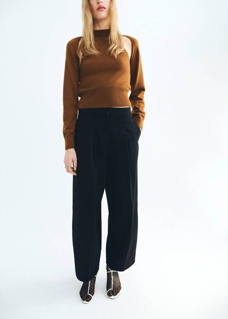 Sweater with cardigan-style detailing — Medium Brown
