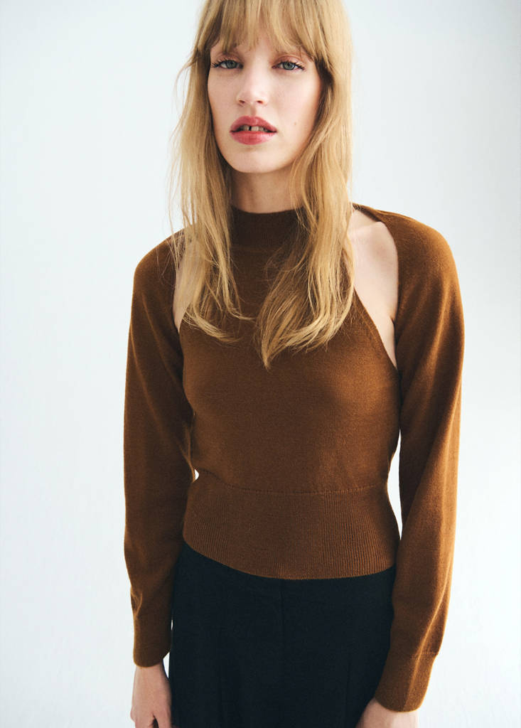 Sweater with cardigan-style detailing — Medium Brown