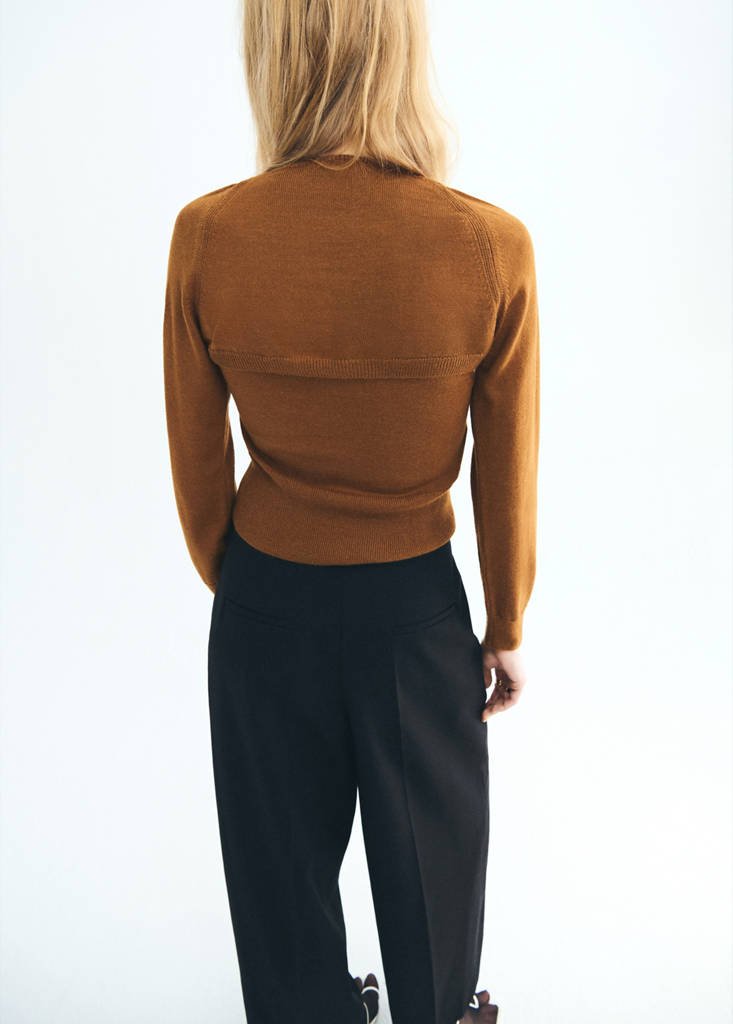 Sweater with cardigan-style detailing — Medium Brown