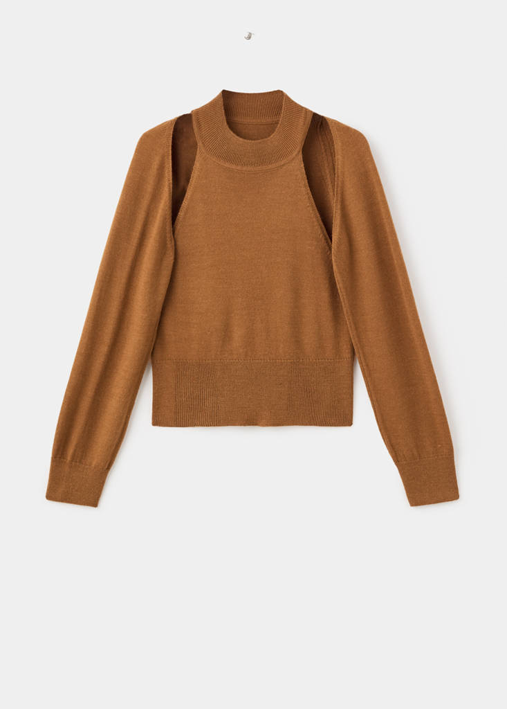 Sweater with cardigan-style detailing — Medium Brown