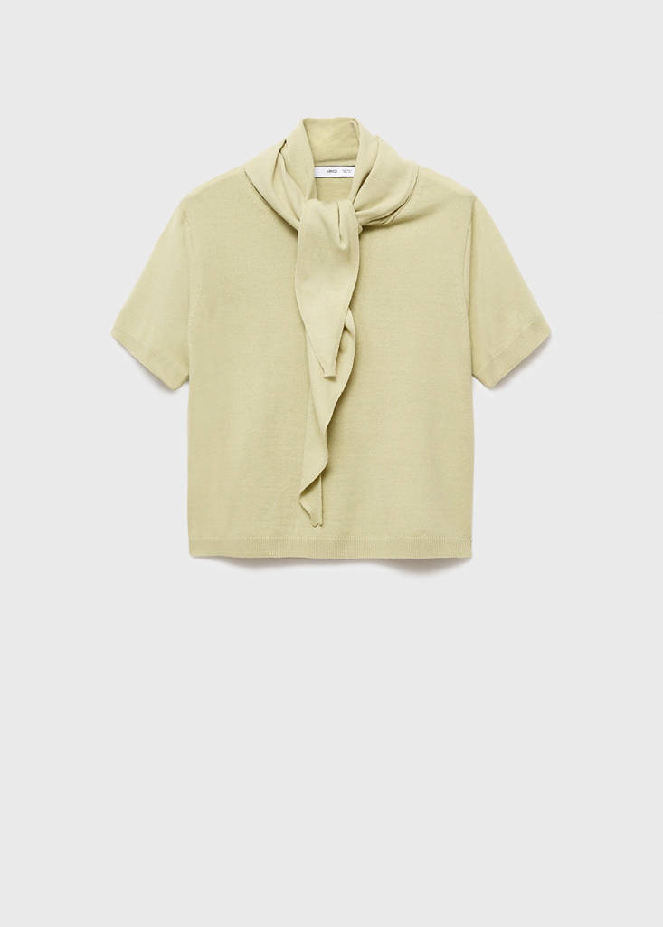 Short-sleeved sweater with scarf — Pastel Green