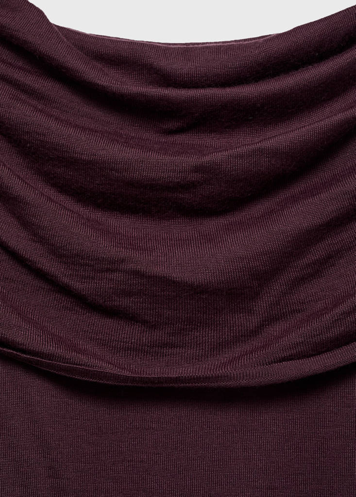 Fitted sweater with draped neckline — Wine