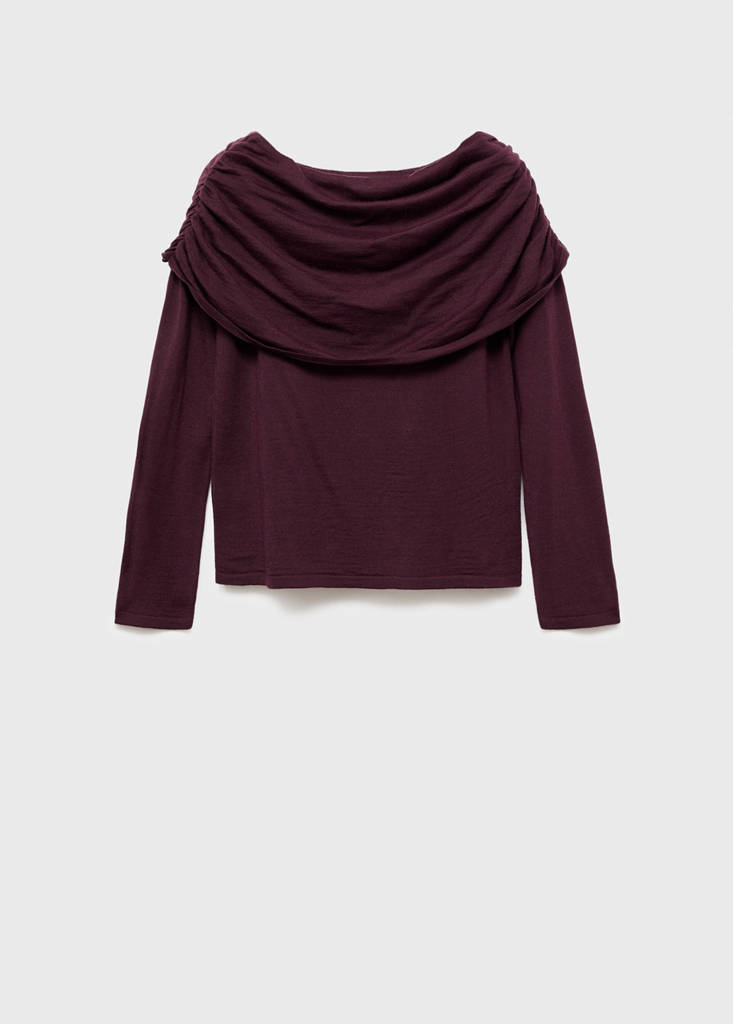 Fitted sweater with draped neckline — Wine
