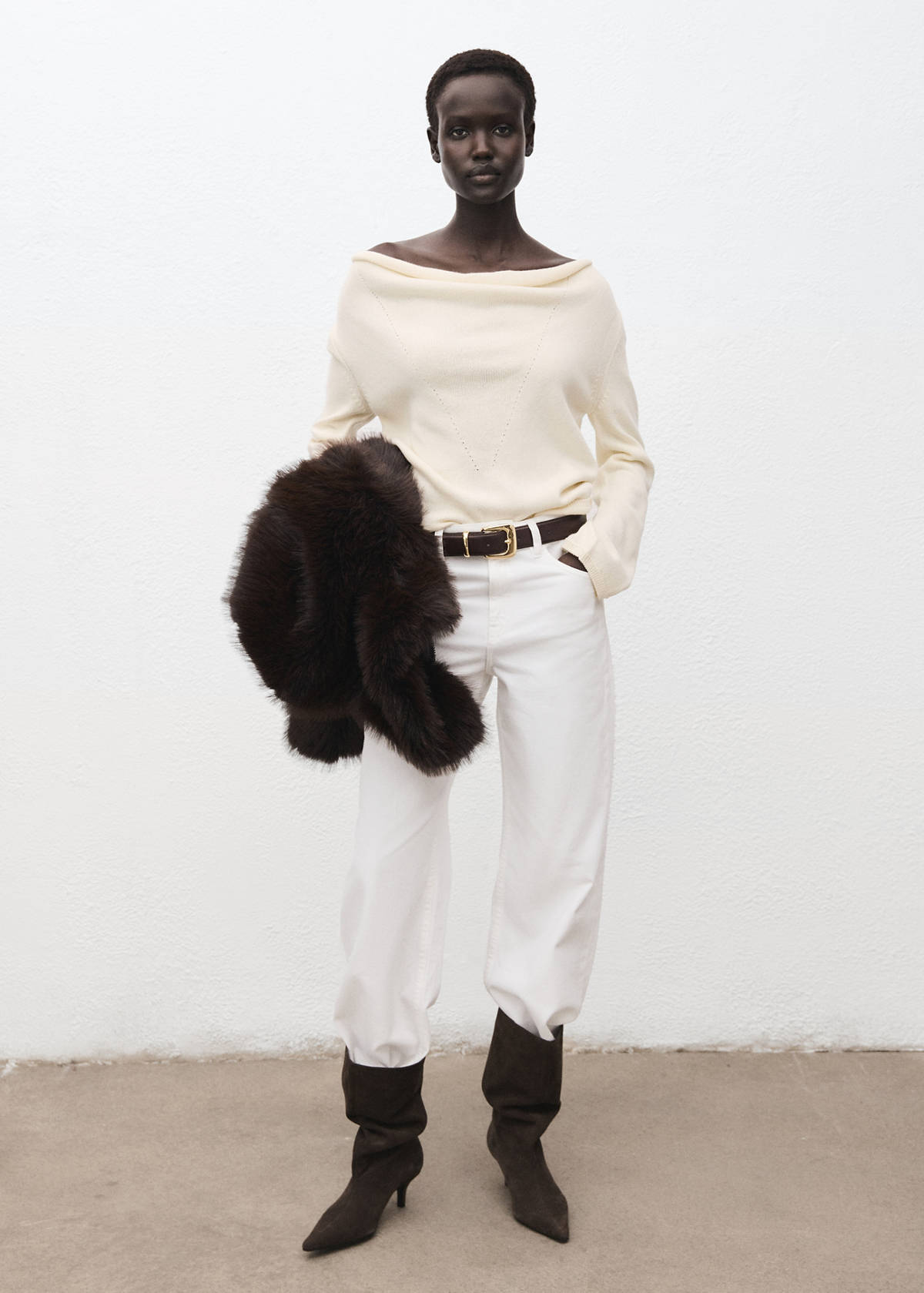 Draped-neck sweater — Ecru
