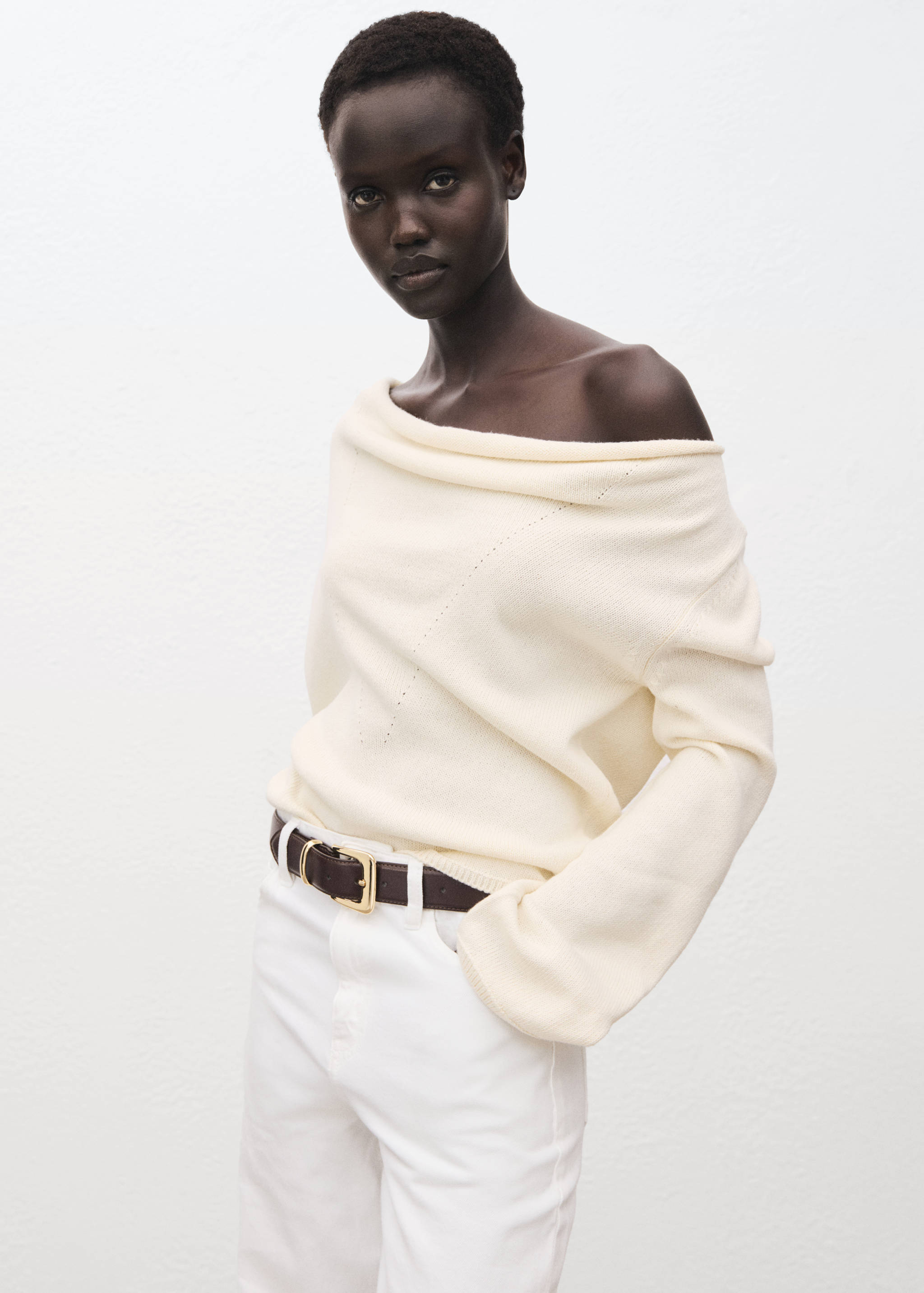 Draped-neck sweater - Medium plane