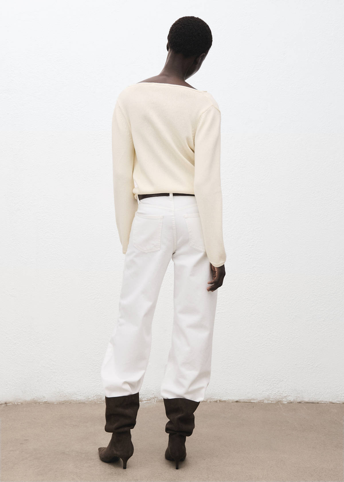 Draped-neck sweater — Ecru