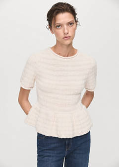 Textured sweater with ruffles — Ecru 1