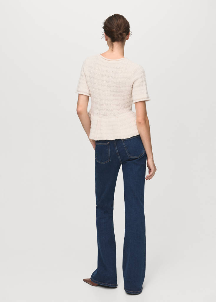 Textured sweater with ruffles — Ecru