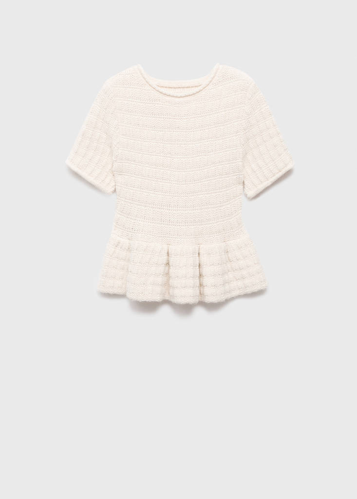 Textured sweater with ruffles — Ecru