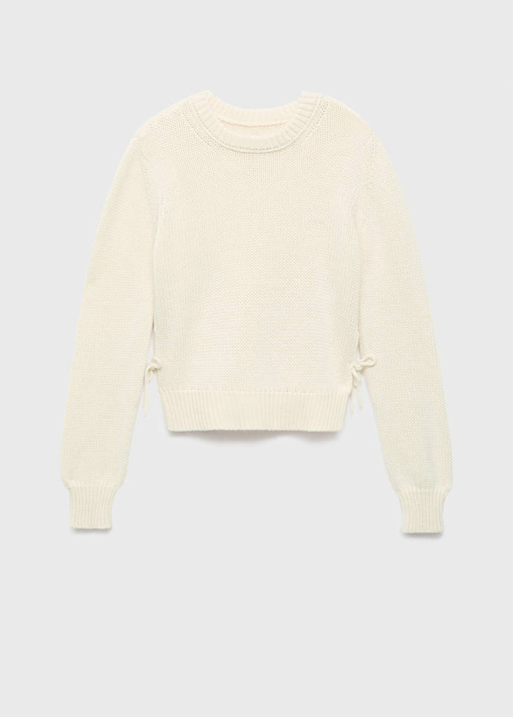 Knitted sweater with tie slits — Ecru
