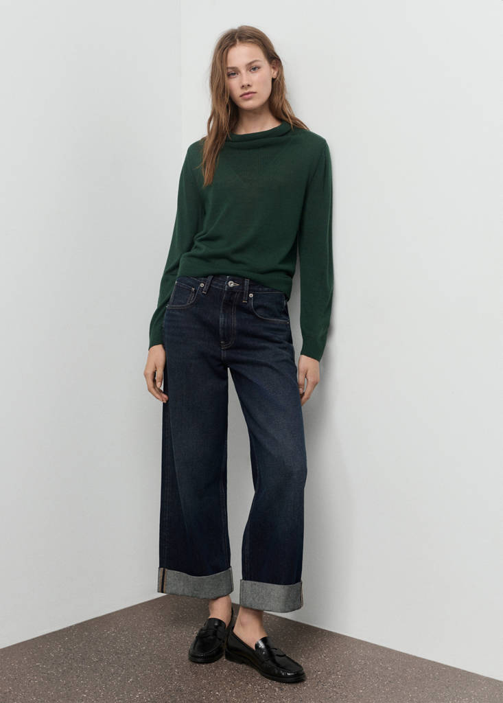 Knitted sweater with draped neck — Dark Green