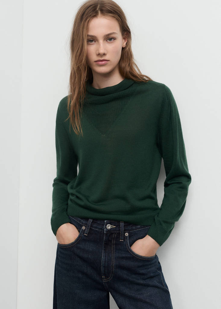 Knitted sweater with draped neck — Dark Green