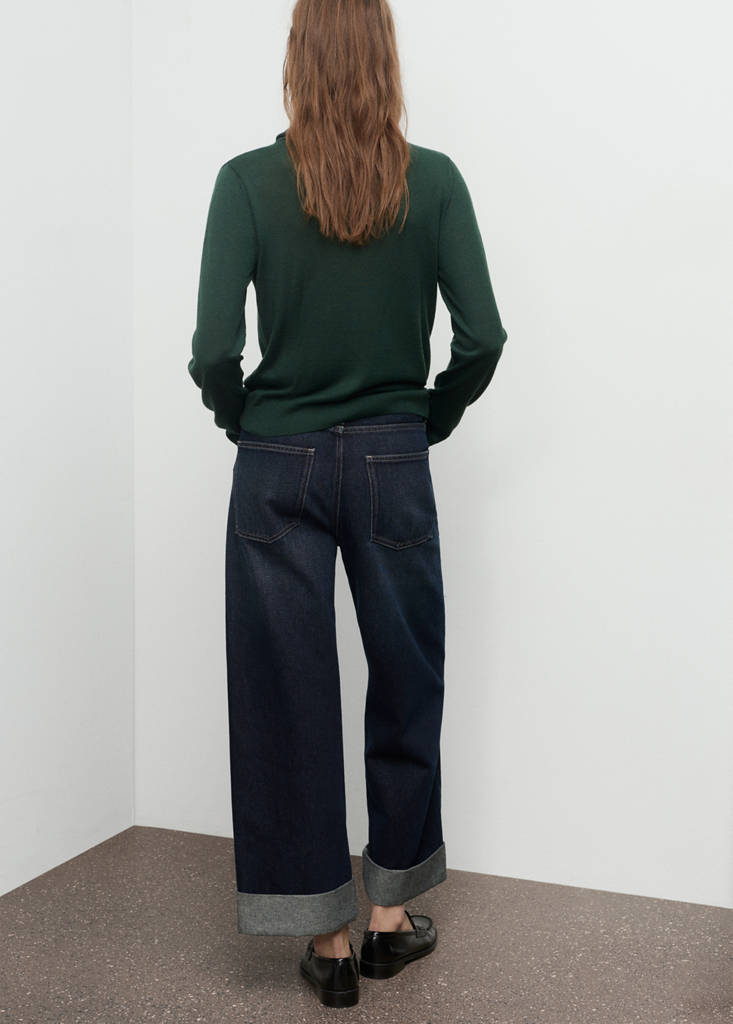 Knitted sweater with draped neck — Dark Green