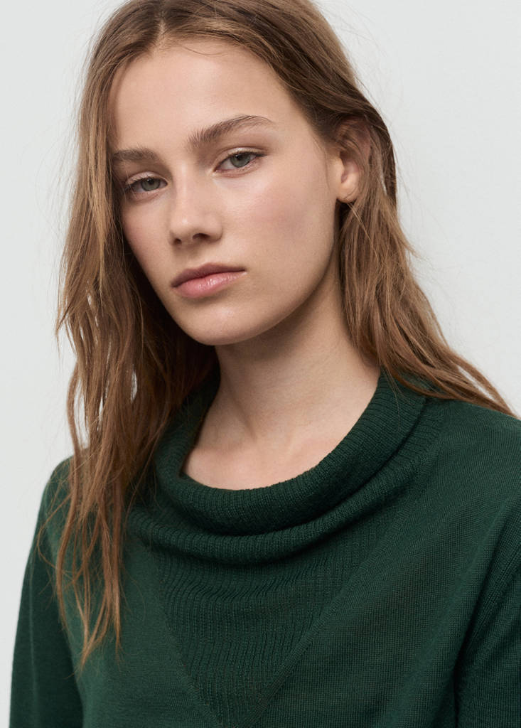 Knitted sweater with draped neck — Dark Green