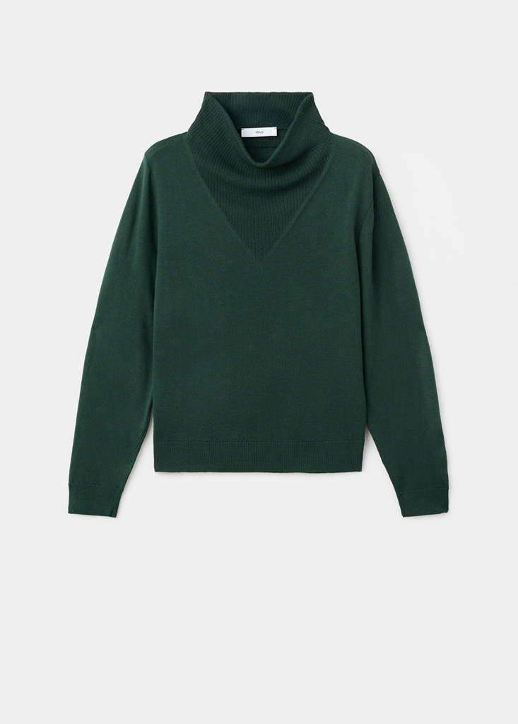 Knitted sweater with draped neck — Dark Green