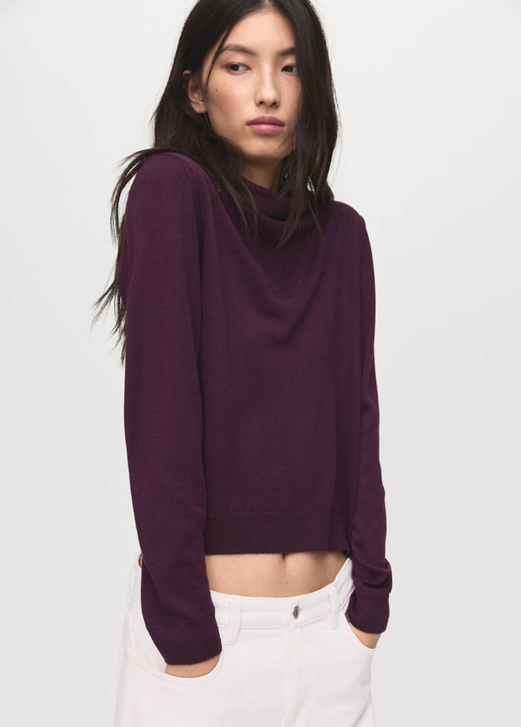 Knitted sweater with draped neck — Wine