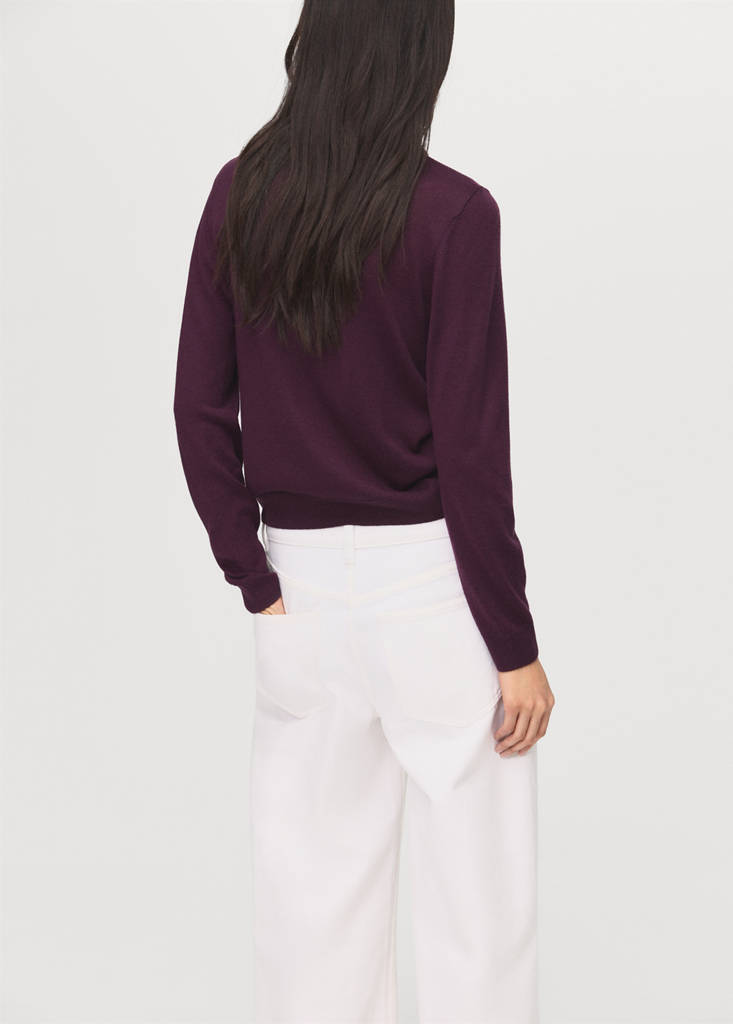 Knitted sweater with draped neck — Wine