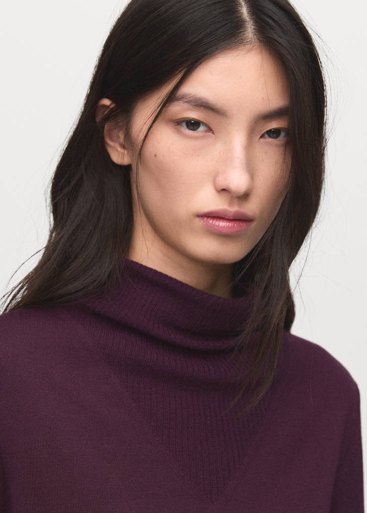 Knitted sweater with draped neck — Wine
