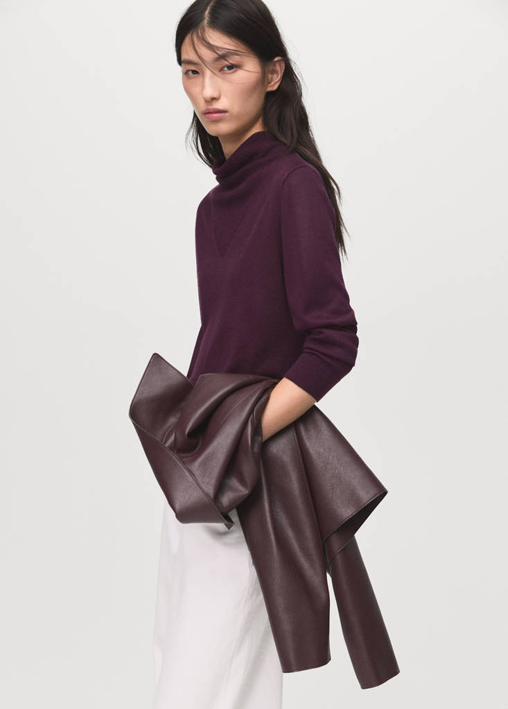 Knitted sweater with draped neck — Wine