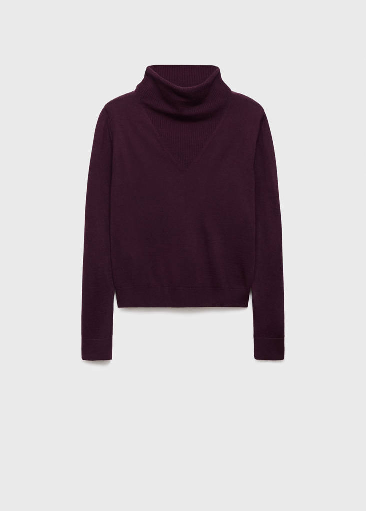 Knitted sweater with draped neck — Wine