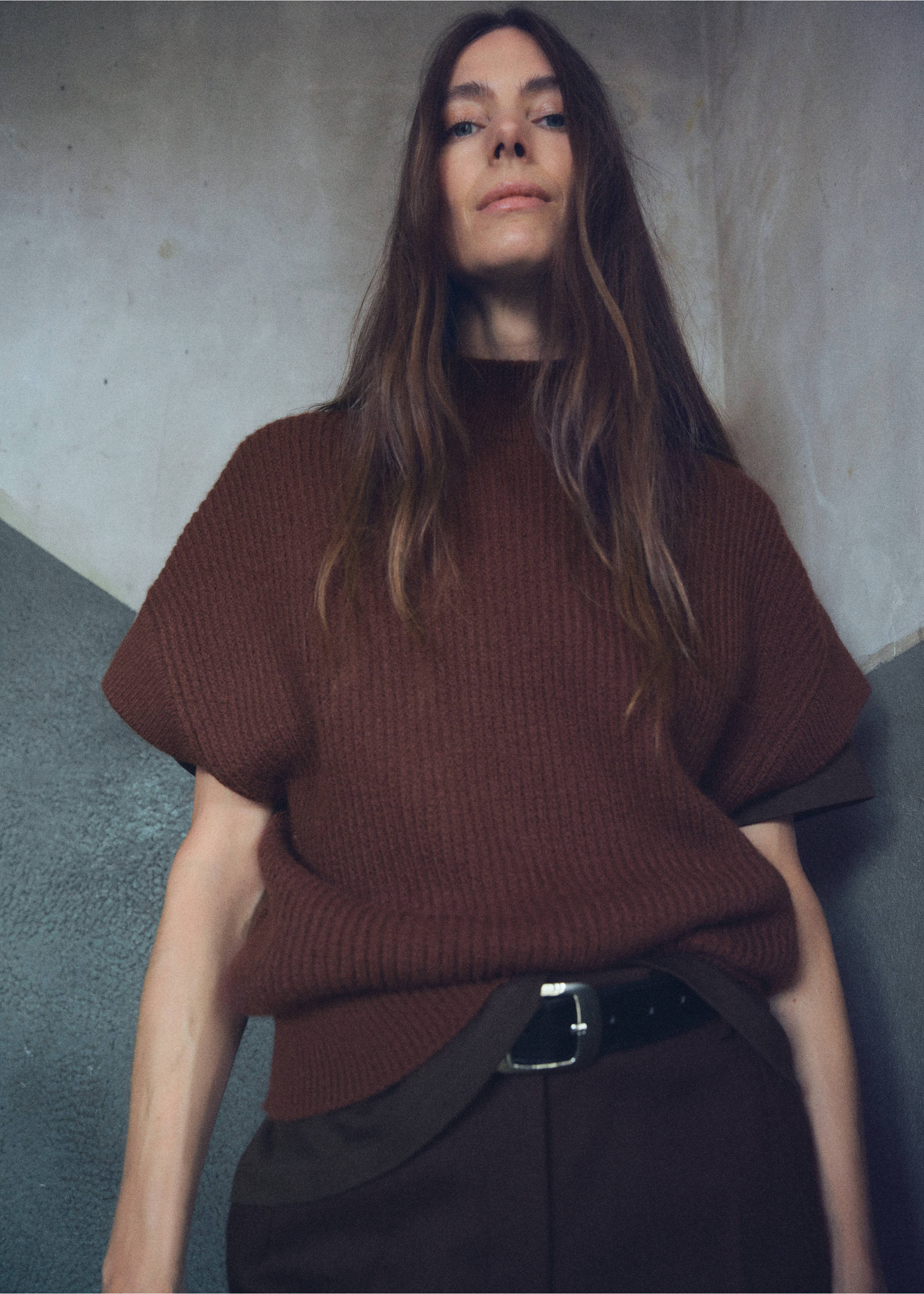Perkins-neck short-sleeved sweater - Medium plane, Brown. Ref: 17005848-00.