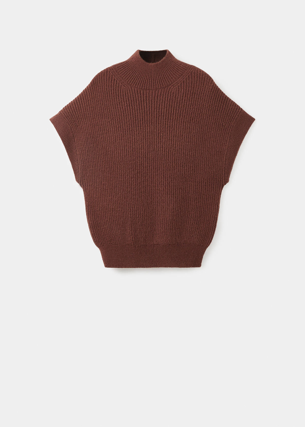 Perkins-neck short-sleeved sweater — Brown