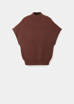 Perkins-neck short-sleeved sweater — Brown 4