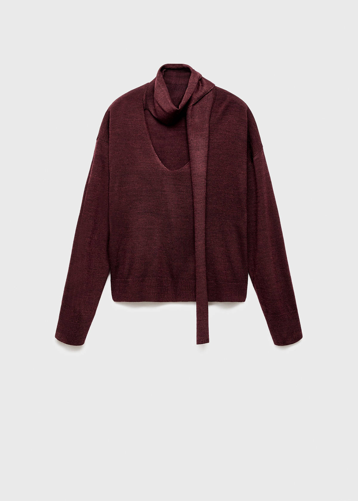 V-neck sweater with scarf — Wine