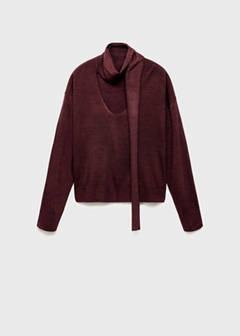 V-neck sweater with scarf — Wine 5